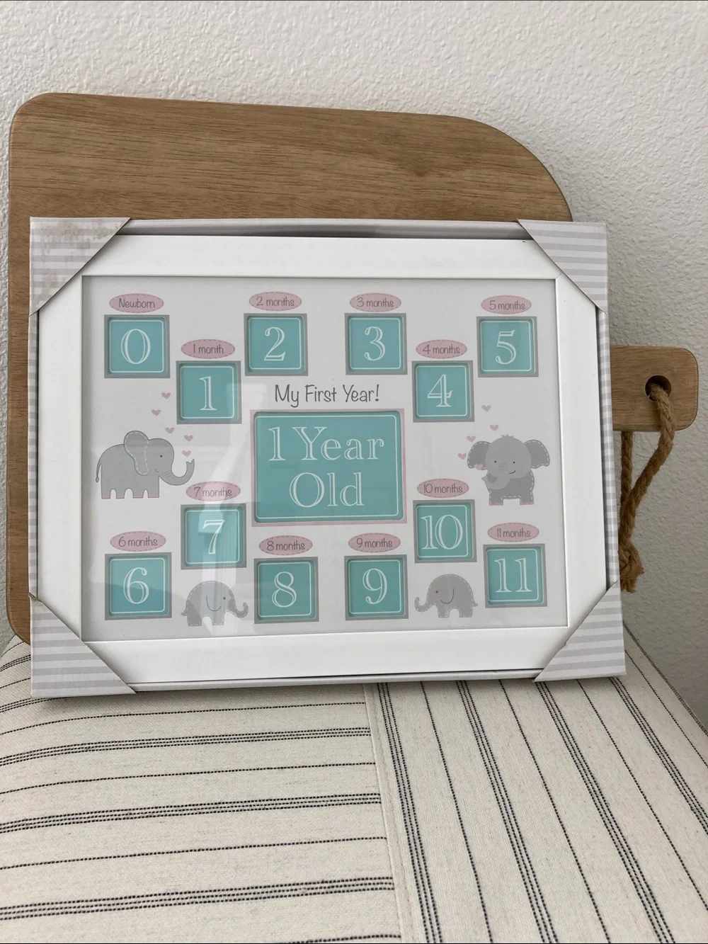 SALE! 50 % Off NWT My First Year Milestone White Frame Elephant 10.75” x 13.75”